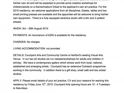 Call for Entry - Artist Residency 2015