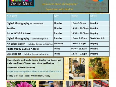 Community Art, Creative Textiles and Digital Photography AUTUMN