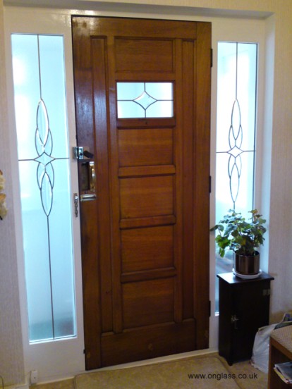 Bevel glass front door.