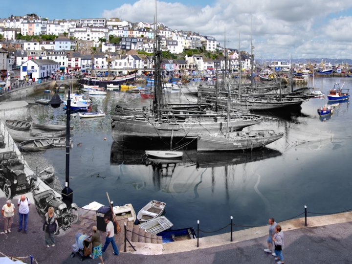 Brixham harbour 1924 and 2008