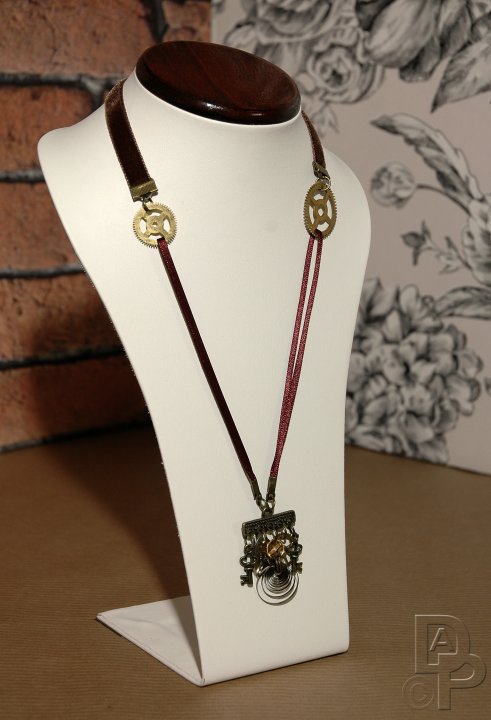 Brown Velvet & Satin Steampunk Necklace