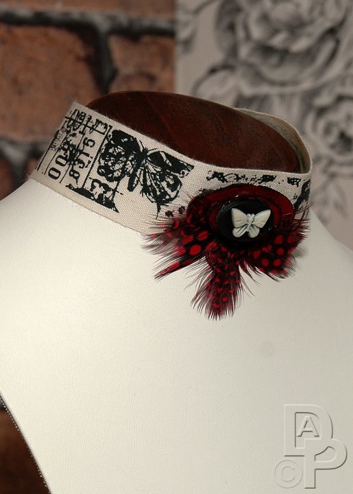 Cream, Black & Red Steampunk Choker