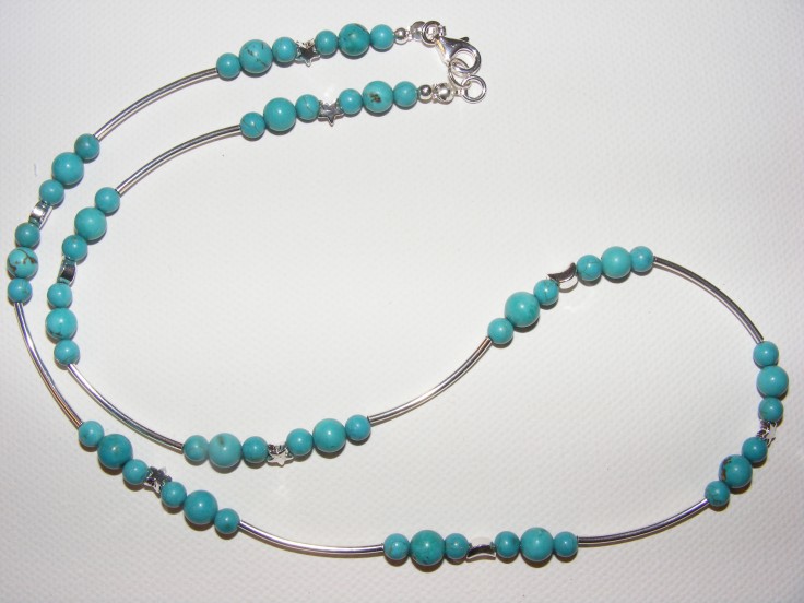 Stars, Crescent Moons Sterling Silver and Turquoise  Necklace