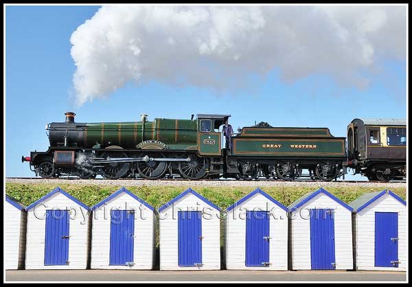 Steam train and beach huts