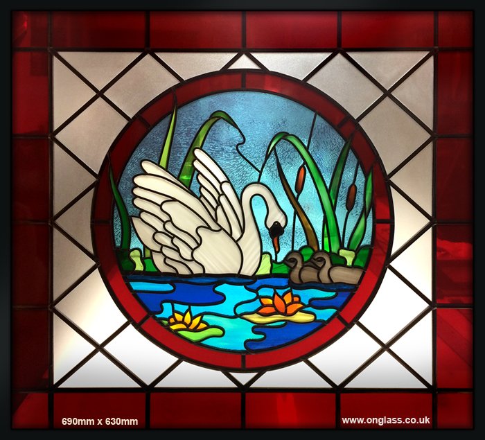 Swan & Cygnet leaded toughened glass door panel