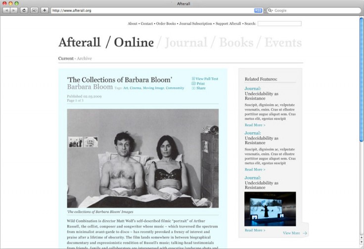 Website designed for arts organisation, Afterall