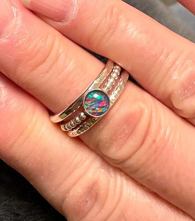 Opal and Silver Stacking Rings